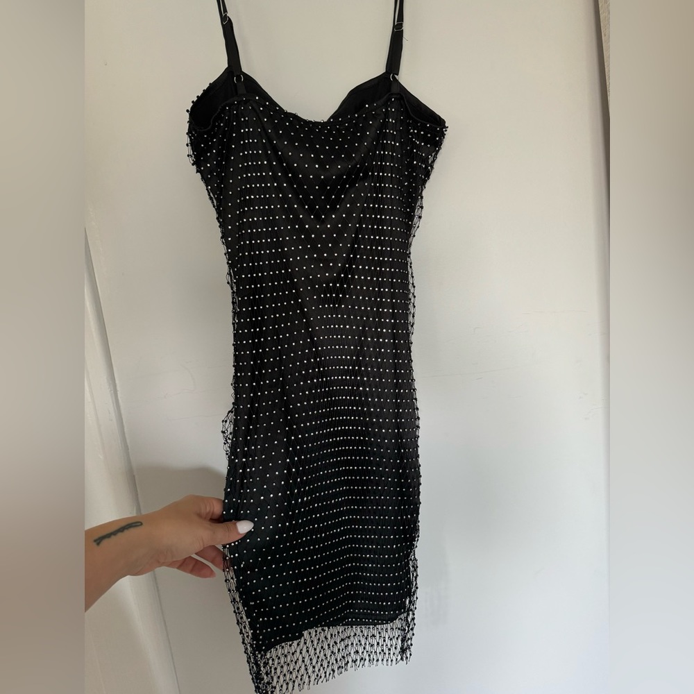 Black size small dress with rhinestone outer layer